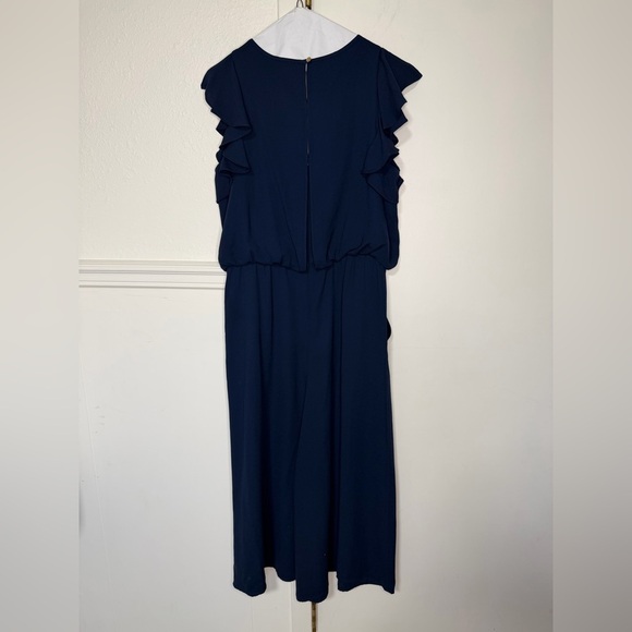 Eliza J Navy Jumpsuit with Ruffle Sleeves size 10 - Picture 3 of 5